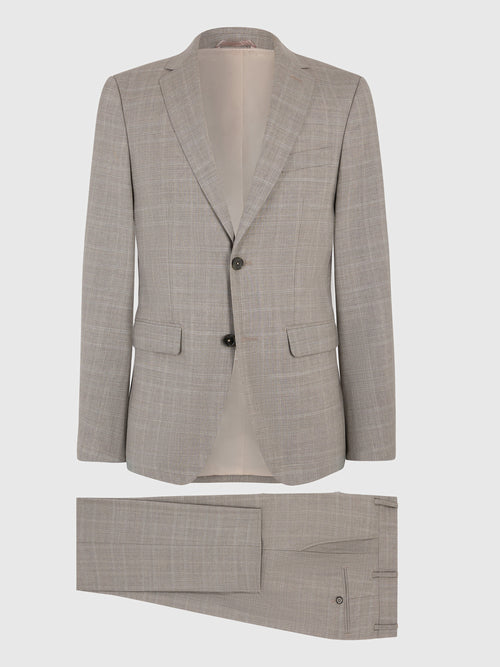 Costume 2 pièces slim en laine beige Prince de Galles - 1 - Father & Sons   - 15 