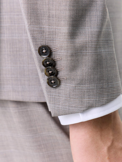 Costume 2 pièces slim en laine beige Prince de Galles - Father & Sons   - 6 