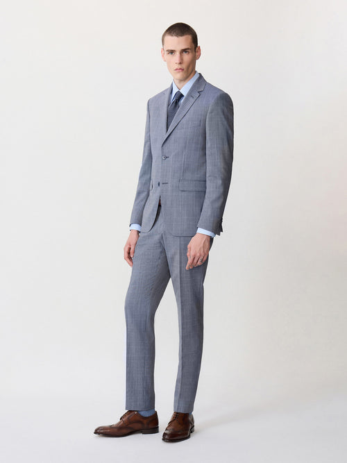 Costume 2 pièces slim en laine bleu chambray Prince de Galles - 1 - Father & Sons   - 7 