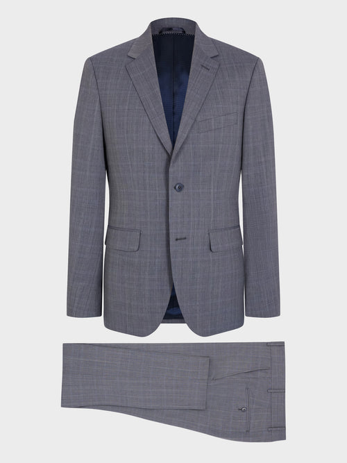 Costume 2 pièces slim en laine bleu chambray Prince de Galles - Father & Sons   - 7 