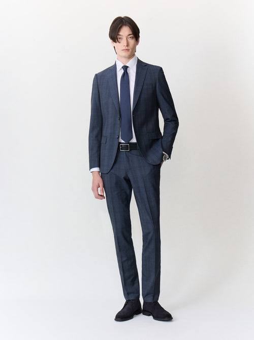 Costume 2 pièces slim en laine bleu marine Prince de Galles - 1 - Father & Sons   - 13 