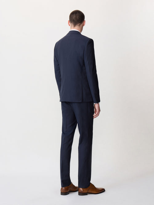 Costume 2 pièces slim en laine bleu marine à rayures - 2 - Father & Sons   - 5 