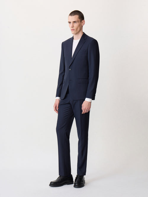Costume 2 pièces slim en laine bleu marine à rayures - Father & Sons   - 4 