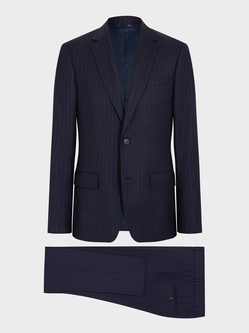 Costume 2 pièces slim en laine bleu marine à rayures - Father & Sons   - 7 