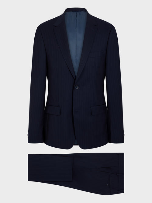 Costume 2 pièces slim en laine bleu marine à rayures - 1 - Father & Sons   - 2 