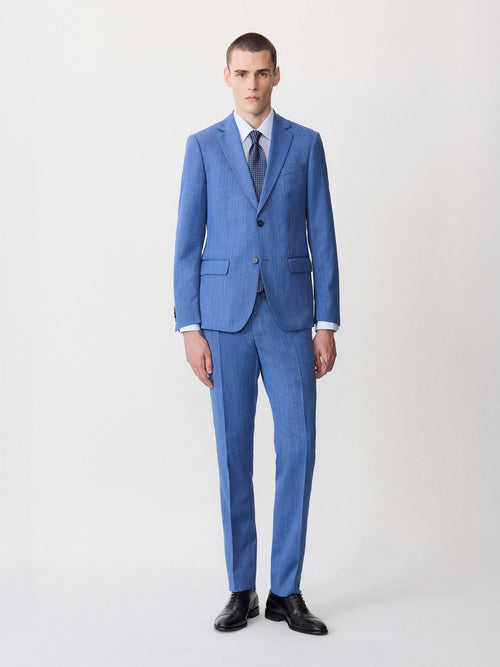 Costume 2 pièces slim en laine mélangée bleu azur - 1 - Father & Sons   - 6 