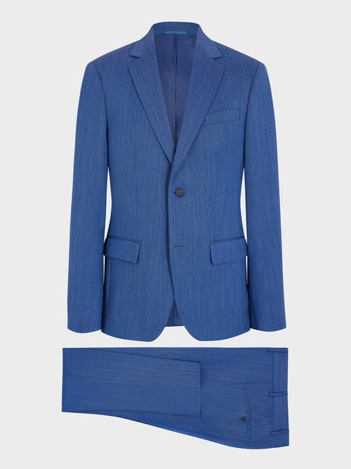 Costume 2 pièces slim en laine mélangée bleu azur - Father & Sons   - 7 