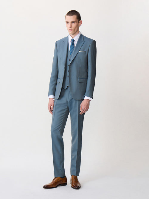 Costume 2 pièces slim en laine bleu céruléen - Father & Sons   - 3 