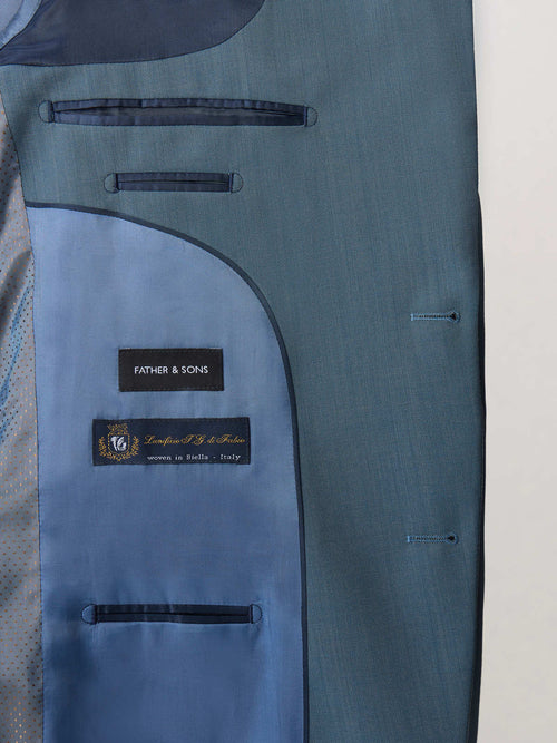 Costume 2 pièces slim en laine bleu céruléen - Father & Sons   - 7 