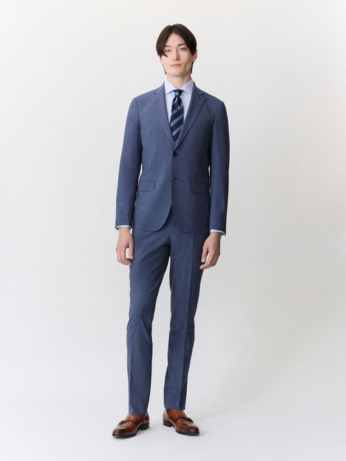 Costume 2 pièces slim en laine stretch bleu chambray - 1 - Father & Sons   - 1 