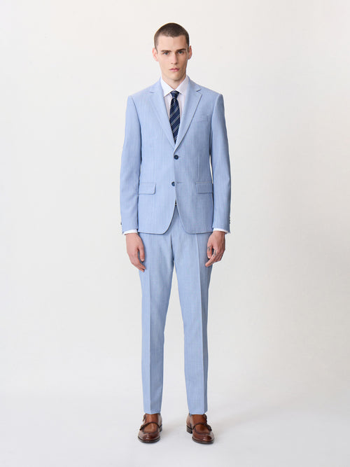 Costume 2 pièces slim en laine mélangée bleu ciel - 1 - Father & Sons   - 9 