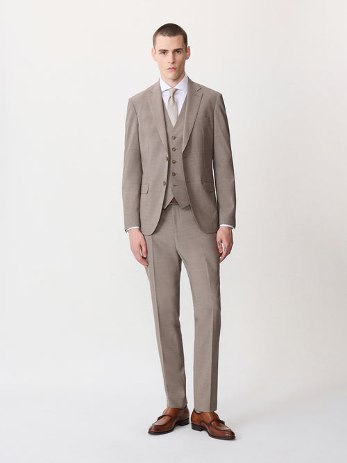 Costume 2 pièces slim en laine stretch marron - 1 - Father & Sons   - 7 