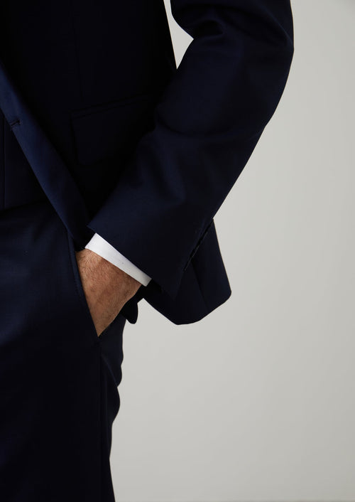 Costume 2 pièces Regular en laine Vitale Barberis Canonico unie bleu indigo - Father & Sons   - 3 