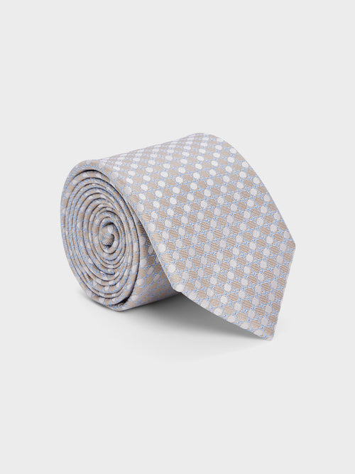Cravate large en soie beige à motif - Father & Sons   - 1 