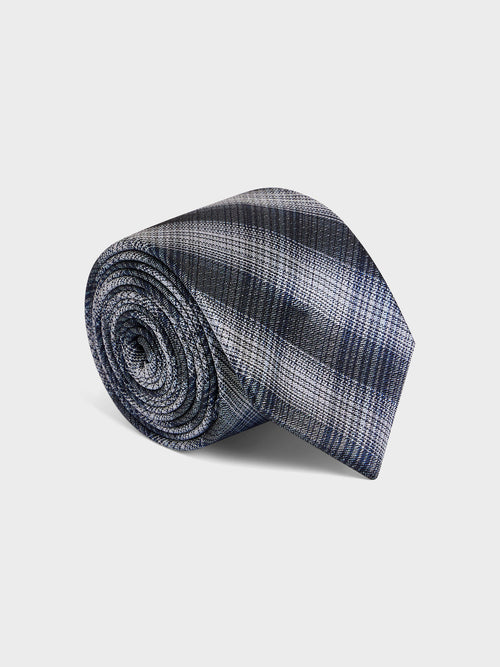 Cravate large en soie bleu chambray à carreaux - 1 - Father & Sons   - 15 