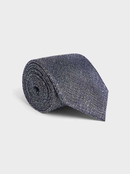 Cravate large en soie bleu chambray à motif - 1 - Father & Sons   - 17 