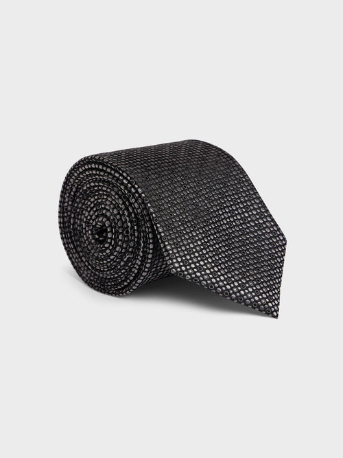 Cravate large en soie noire à motif gris - 1 - Father & Sons   - 2 