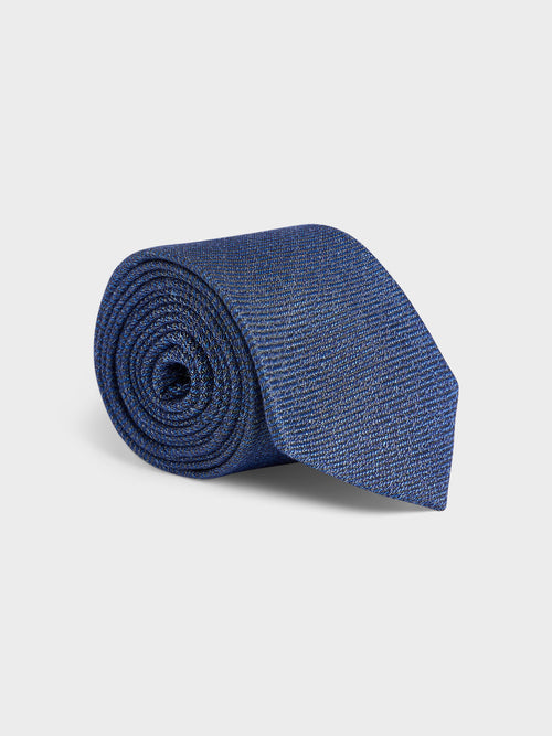 Cravate large en coton et soie bleu indigo à motif - 1 - Father & Sons   - 8 