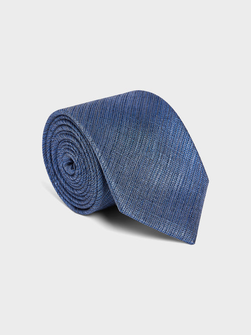 Cravate large en coton et soie bleu indigo à motif - 1 - Father & Sons   - 9 