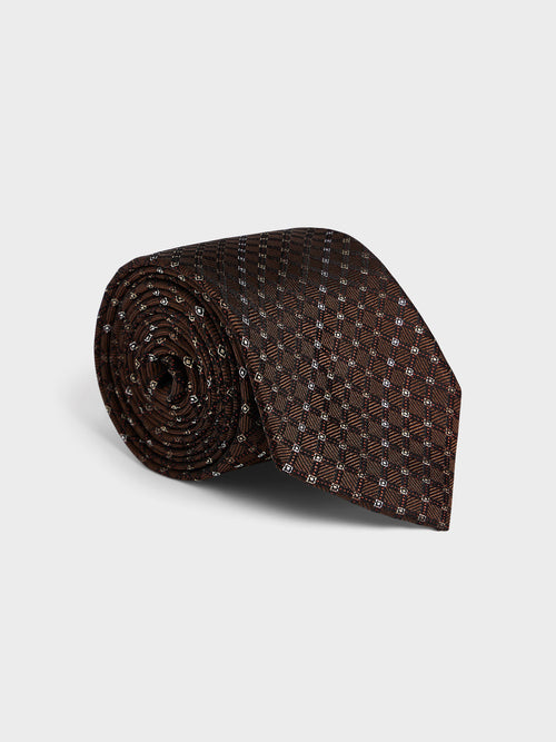 Cravate large en soie marron à carreaux - Father & Sons   -  