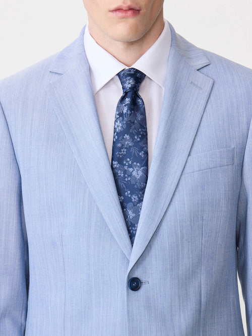 Cravate large en coton et soie bleu indigo à motif fleuri - 2 - Father & Sons   - 18 
