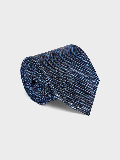 Cravate large en soie bleu chambray à motif - 1 - Father & Sons   - 11 