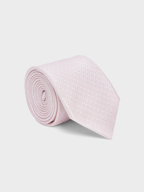 Cravate large en soie rose à motif - Father & Sons   - 1 
