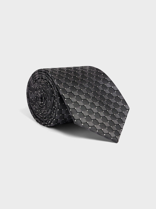 Cravate large en soie anthracite à motif - 1 - Father & Sons   - 8 