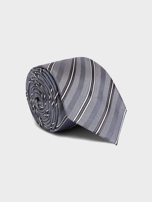 Cravate large en soie bleu céruléen à rayures - 1 - Father & Sons   - 8 