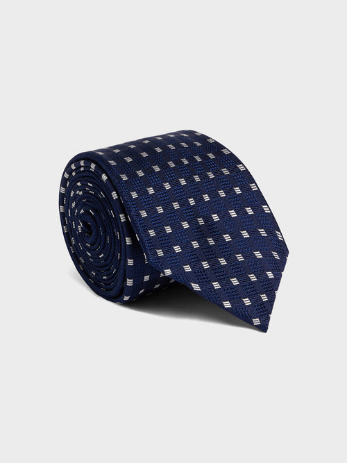 Cravate large en soie bleu marine à motif - 1 - Father & Sons   - 18 