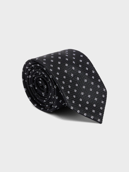 Cravate large en soie noire à motif blanc - Father & Sons   -  