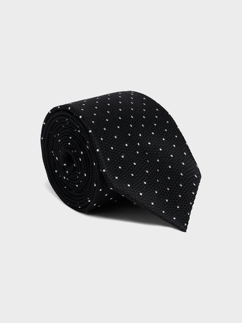 Cravate large en soie noire à pois - 1 - Father & Sons   - 3 