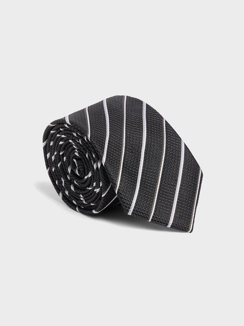 Cravate large en soie noire à rayures blanches - Father & Sons   -  