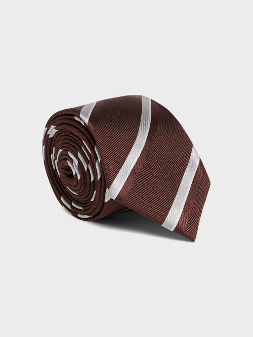 Cravate large en soie terracotta à rayures - 1 - Father & Sons   - 12 