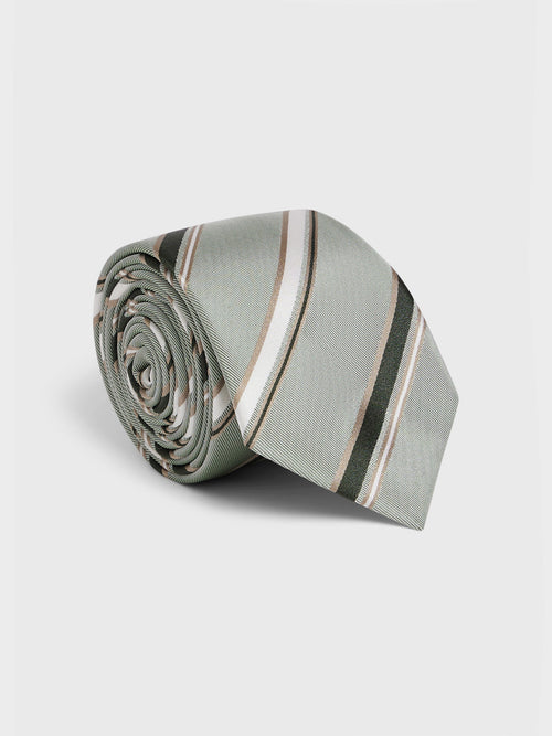 Cravate large en soie vert d'eau à rayures - 1 - Father & Sons   - 9 