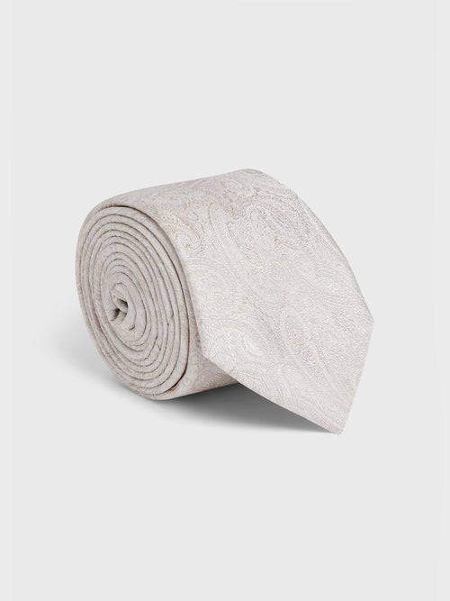 Cravate large en soie mélangée écrue à motif fleuri - 1 - Father & Sons   - 14 