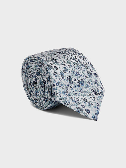 Cravate large en soie à motif fleuri vert d'eau - 1 - Father & Sons   - 6 