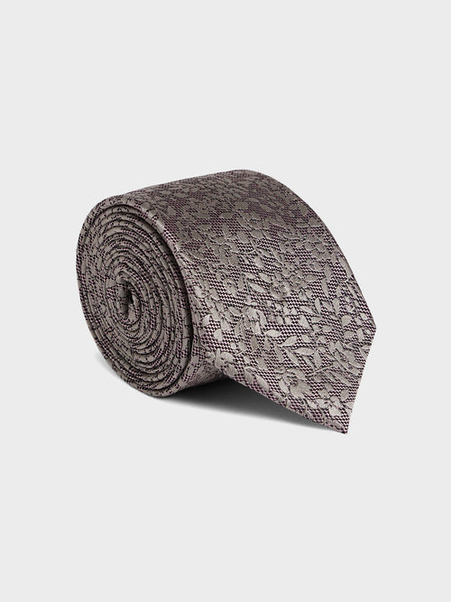 Cravate large en soie violette à motif fleuri - 1 - Father & Sons   - 1 