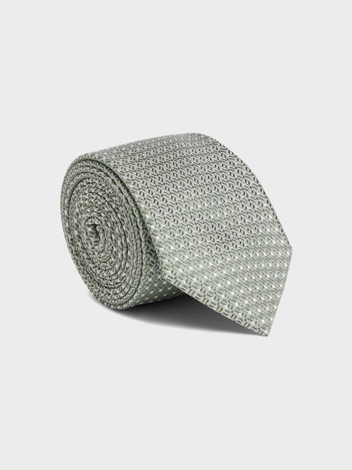 Cravate large en soie vert d'eau à motif - 1 - Father & Sons   - 5 