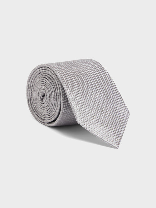Cravate large en soie gris perle à motif - Father & Sons   -  
