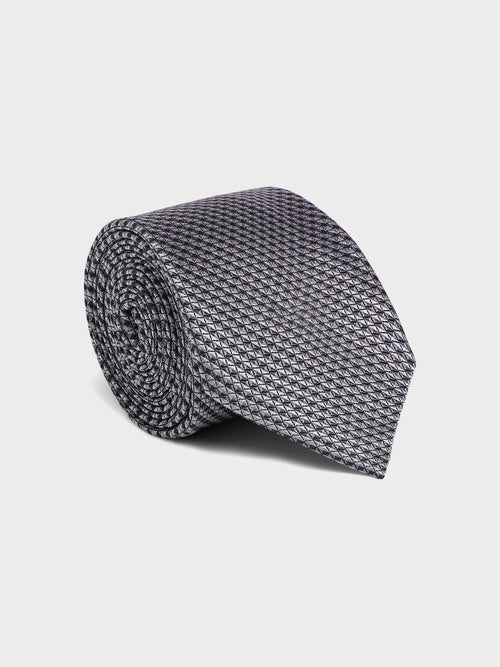 Cravate large en soie anthracite à motif - 1 - Father & Sons   - 5 