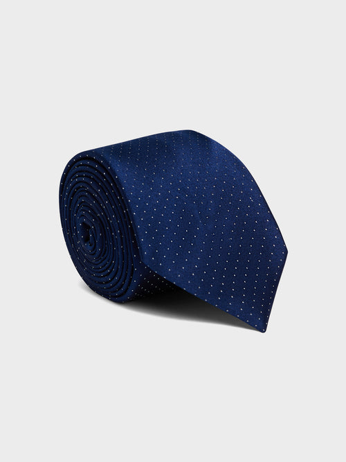 Cravate large en soie bleu marine à pois - 1 - Father & Sons   - 17 