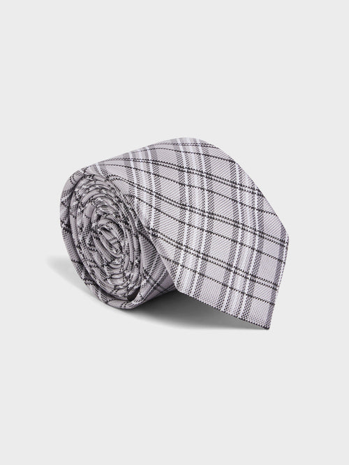Cravate large en soie grise Prince de Galles - 1 - Father & Sons   - 14 