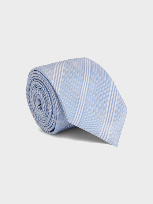 Cravate large en soie bleu ciel à rayures - 1 - Father & Sons   - 1 