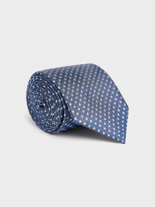 Cravate large en soie bleu chambray à pois - 1 - Father & Sons   - 20 