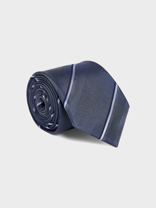 Cravate large en soie bleu chambray à rayures - Father & Sons   -  
