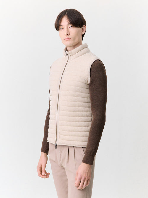 Doudoune sans manches en laine mélangée beige réversible - Father & Sons   - 3 