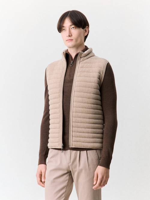 Doudoune sans manches en laine mélangée beige réversible - 1 - Father & Sons   - 2 