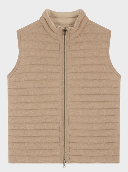 Doudoune sans manches en laine mélangée beige réversible - 1 - Father & Sons   - 15 