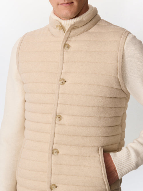 Doudoune sans manches en laine mélangée beige - Father & Sons   - 3 